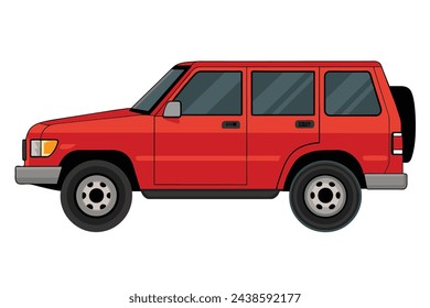 Suv rojo, vector plano claro, vista lateral, ilustración ilustrativa