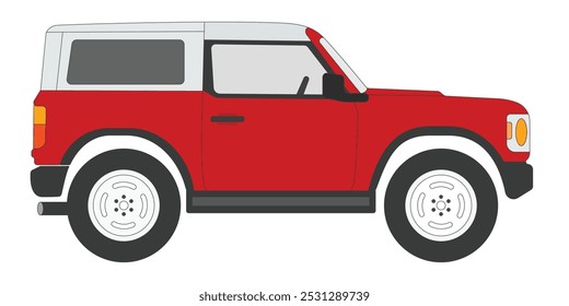 Red SUV vehicle vector drawing on isolated white background. Off road car.