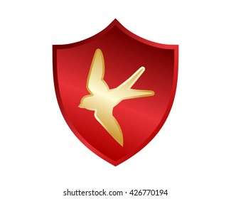 red swallow bird flying silhouette shield image vector