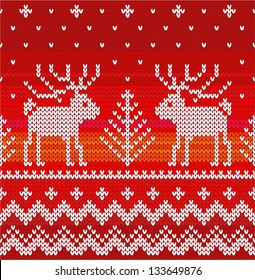 Red sweater with deer, seamless pattern