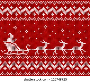 Red sweater with Santa and his deers seamless pattern
