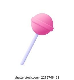 Red sweet lollipop. Round candy on white stick. 3d vector icon. Cartoon minimal style.