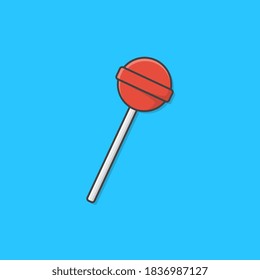 Red Sweet Lollipop Vector Icon Illustration. Sweet Candy Flat Icon