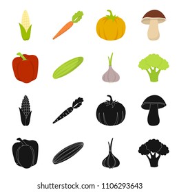 Red sweet pepper, green cucumber, garlic, cabbage. Vegetables set collection icons in black,cartoon style vector symbol stock illustration web.