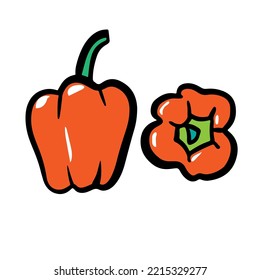 Red Sweet Pepper. Hand drawn colorful vector illustration. Isolated on white background.