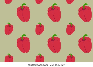 red sweet peppers seamless pattern on green background. chili pepper spicy vector pattern background. hot pepper flat style isolated seamless pattern. seamless pattern of spicy pepper chili background