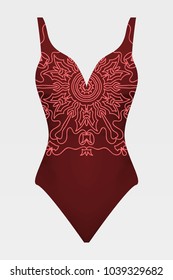 Red swimsuit design. Vector illustration of red swimsuit vwith mandala ornament. White backround