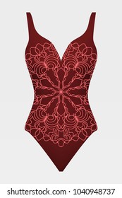 Red swimsuit design. Vector illustration of red swimsuit vwith mandala ornament. White backround