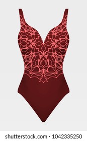 Red swimsuit design. Vector illustration of red swimsuit vwith mandala ornament. White backround