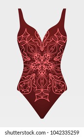 Red swimsuit design. Vector illustration of red swimsuit vwith mandala ornament. White backround