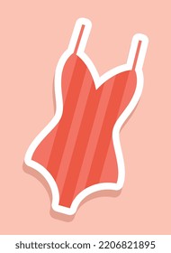 Red Swimsuit Icon. Comfortable Clothes For Holidays In Exotic And Tropical Countries. Poster Or Banner For Website, Sticker For Social Media. Travel And Tourism. Cartoon Flat Vector Illustration