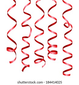 Red swirl confetti serpentine ribbon set isolated
