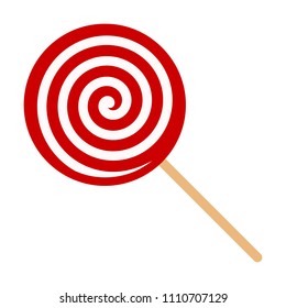 Red swirl Lollipop sucker or lolly candy flat vector icon for apps and websites