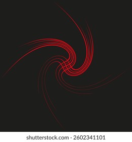 Red swirl pattern. Abstract curved lines. Twisting dynamic motion. Dark background contrast.