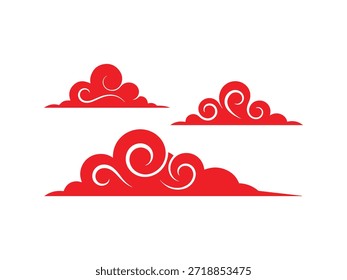 Red swirling cloud shapes on white background pattern abstract