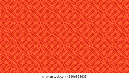 Red Swirling Line Pattern Symmetrical S-Shapes on Vibrant Orange Background