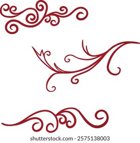 red swirls for decorations, coiled ribbon, watercolor ribbon, festive, Christmas. Vector, set, collection. Watercolor, Vintage. Greeting design, invitation, celebrate, event, party, new year