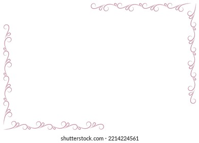 Red swirls frame, flat vector, isolate on white, horizontal background, corner frame