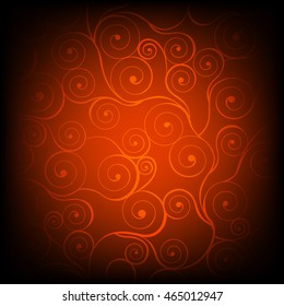 Red swirls pattern in black frame. Vector illustration.