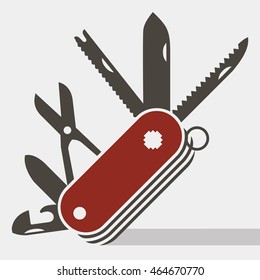 Red swiss army knife flat icon vector