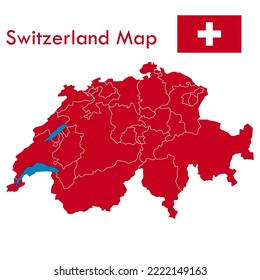 red switzerland map vector with separate cities and territories