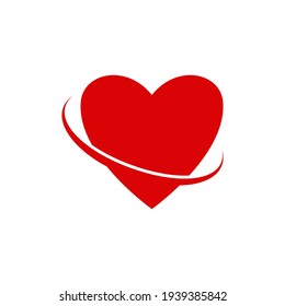 red swoosh heart logo. curved with a love heart. vector illustration.