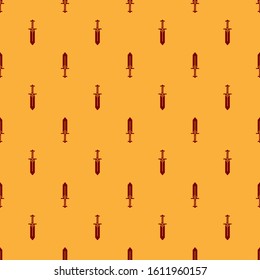 Red Sword for game icon isolated seamless pattern on brown background.  Vector Illustration