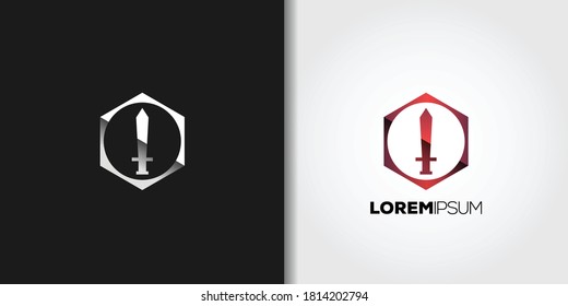 red sword logo template set vector