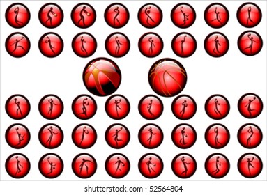 red symbol basketball icon isolated on white background, clipping path included, vector