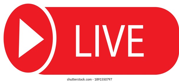 Red symbol and button of live streaming, broadcasting, online stream. Lower third template for tv, shows, movies and live performances. Vector