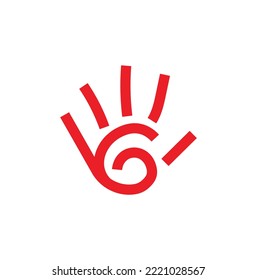 Red symbol of a human hand simplified