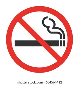 Red symbol of no smoking zone. Icon pictogram prohibited smoke. Smoking not allowed sign. Vector illustration