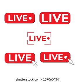 Red Symbol Set Button Of Live Streaming, Broadcasting, Online Stream. Instagram Youtube Blogger Blog Lower Third Template For Tv, Shows, Movies And Live Performances.