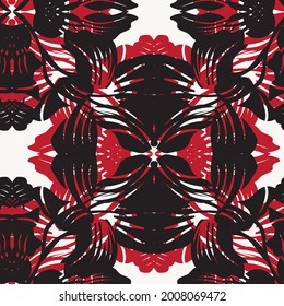 Red Symmetric Floral seamless pattern design for fashion textiles and graphics