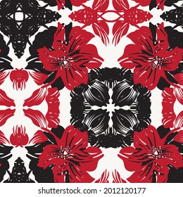 Red Symmetric Floral seamless pattern design for fashion textiles and graphics