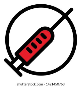 Red syringe icon. Outline red syringe vector icon for web design isolated on white background