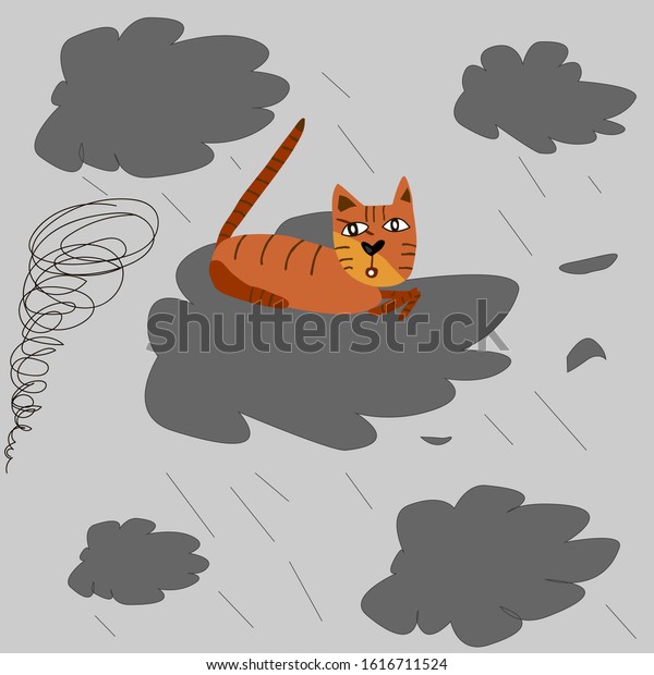 Red Tabby Cat On Cloud Fairytale Stock Vector (royalty Free) 1616711524