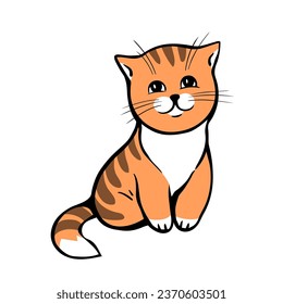Red tabby kitten. Home pet. Cartoon vector illustration isolated on white background. Hand drawn outline