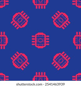 Red Table football game hobby or leisure icon isolated seamless pattern on blue background. Sport team football players.  Vector