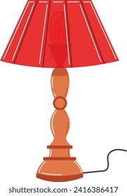Lámpara de mesa roja con diseño clásico y lámpara de luz visible. Decoración del hogar e ilustración vectorial de iluminación interior.
