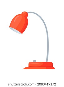 Red table lamp. Illuminator for reading books in library, cartoon vector isolated on white background