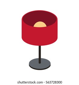 red table lamp on a short stalk for home, office. Isometric vector illustration with insulated layers on a white background 