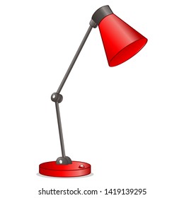 Red table lamp with shadow on white background