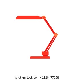 Red table reading-lamp for education or work isolated on white background - flat vector illustration of lighting equipment with lightbulb. Office supplies for illumination of workspace.