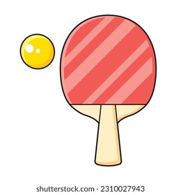 Red table tennis racket and a ball isolated