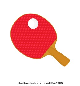red table tennis racket bat and ball. Vector modern style cartoon illustration icon design. Isolated on white background, ping pong concept 