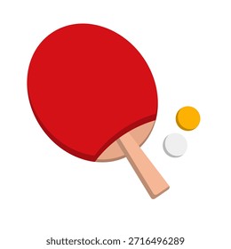 Raqueta roja de tenis de mesa y pelota naranja de tenis de mesa. Vector.