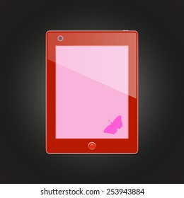 Red tablet on a black background.