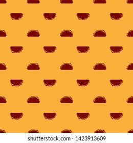 Red Taco with tortilla icon isolated seamless pattern on brown background. Traditional mexican fast food. Vector Illustration