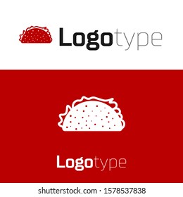 Red Taco with tortilla icon isolated on white background. Traditional mexican fast food. Logo design template element. Vector Illustration